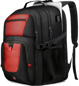 Big Travel Backpack, Large Laptop Backpack, TSA Approved Bag 50L, Anti-Theft Water Resistant Computer Daypack 17.3 Inch with USB Port, Business College Teacher Weekender Back Pack for Men Women, Red