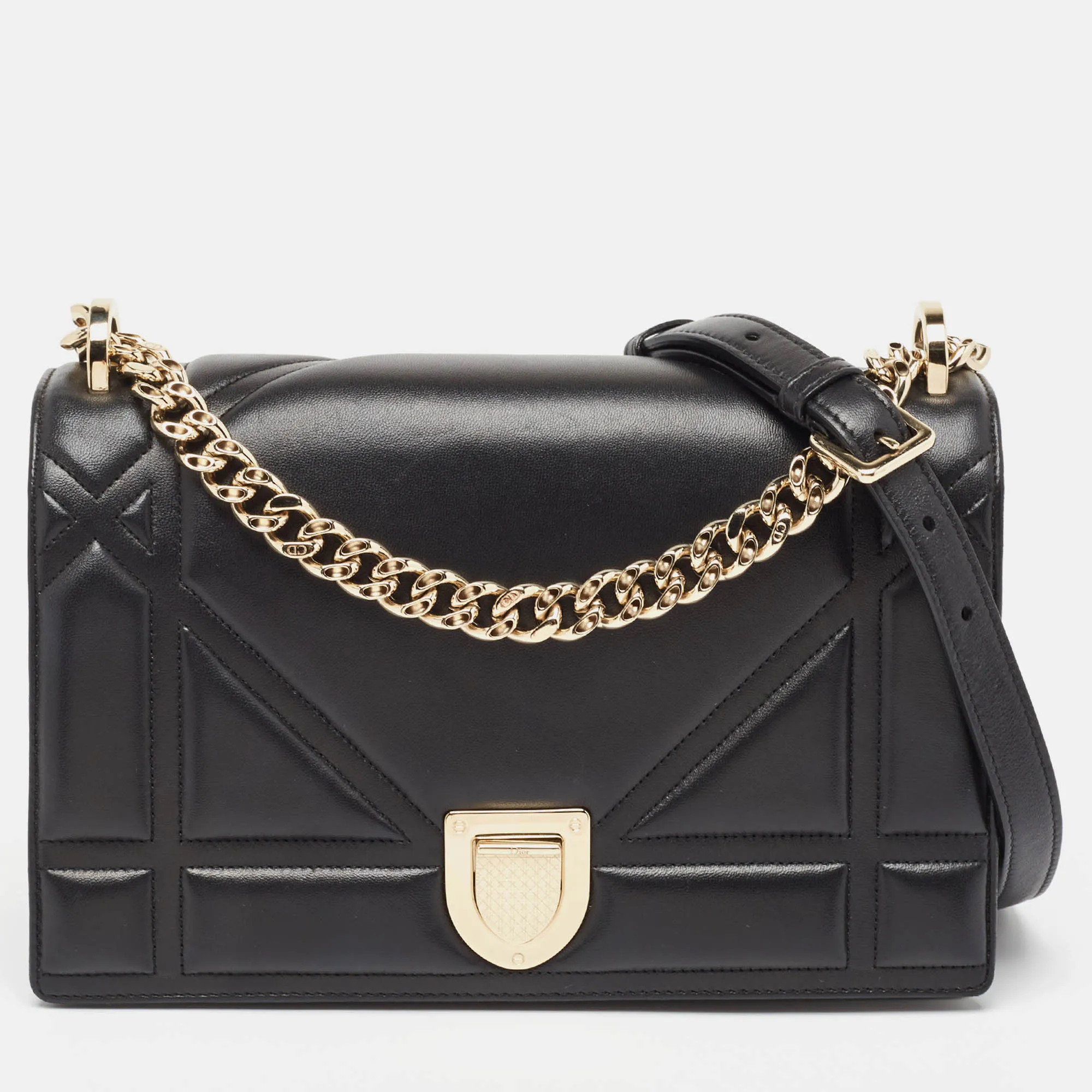Black Leather Medium Diorama Flap Shoulder Bag