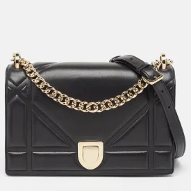 Black Leather Medium Diorama Flap Shoulder Bag