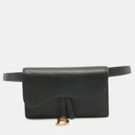 Black Leather Saddle Belt Pouch