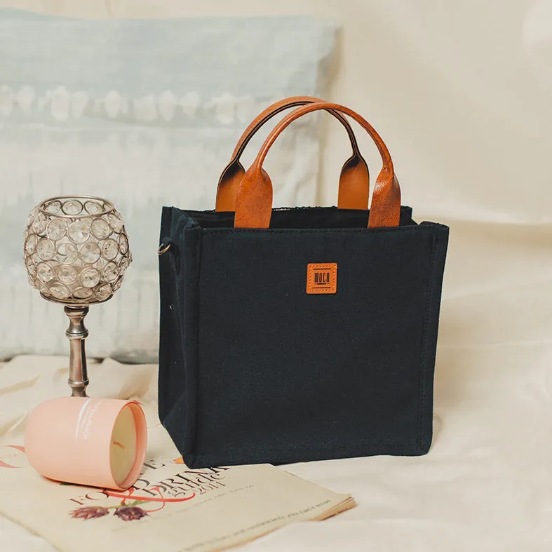 Black - Tulip Blue Chain Stitch Hand Embroidery Canvas Mini Book Bag