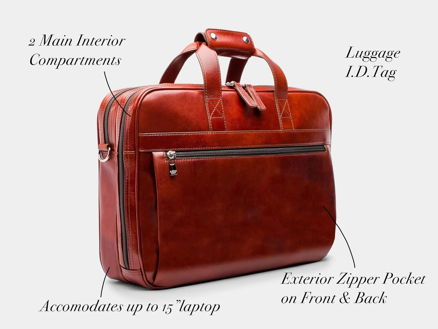 Bosca Old Leather Messenger Bag, Vintage Style Laptop Briefcase for Men, Multiple Pockets, Ideal for Office & Travel