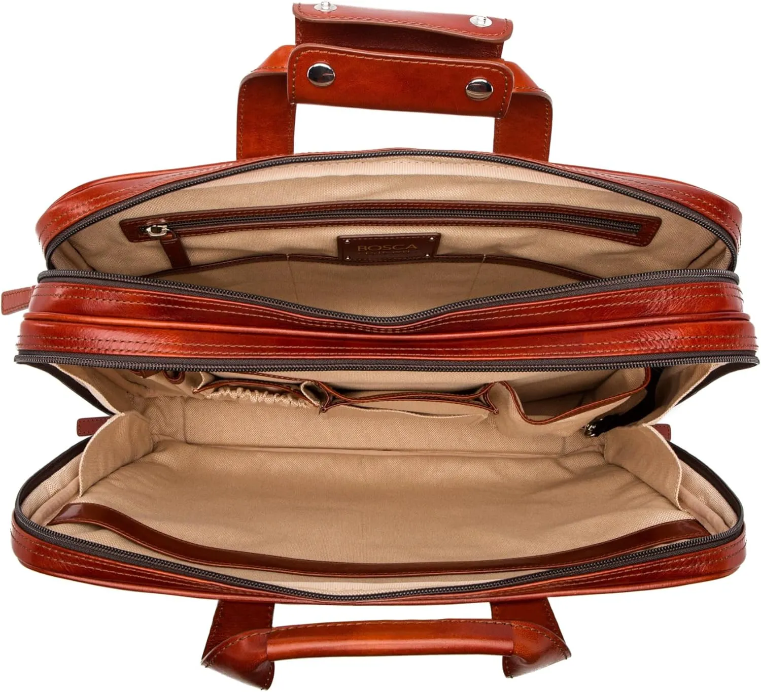 Bosca Old Leather Messenger Bag, Vintage Style Laptop Briefcase for Men, Multiple Pockets, Ideal for Office & Travel