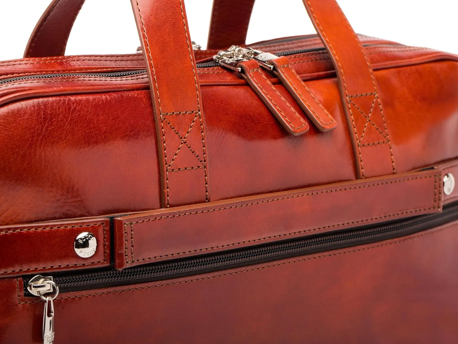 Bosca Old Leather Messenger Bag, Vintage Style Laptop Briefcase for Men, Multiple Pockets, Ideal for Office & Travel