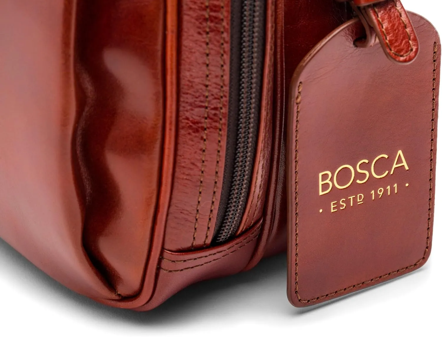 Bosca Old Leather Messenger Bag, Vintage Style Laptop Briefcase for Men, Multiple Pockets, Ideal for Office & Travel