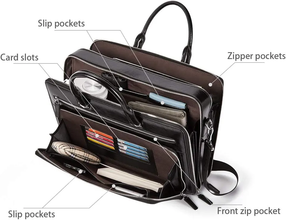 BOSTANTEN Briefcases for Men Messenger Bag Genuine Leather Laptop Bag 15.6 inch Office Work Tote for Buisness Travel