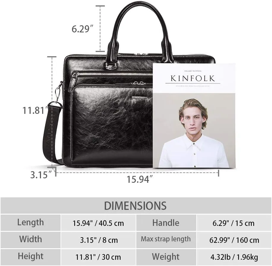 BOSTANTEN Briefcases for Men Messenger Bag Genuine Leather Laptop Bag 15.6 inch Office Work Tote for Buisness Travel