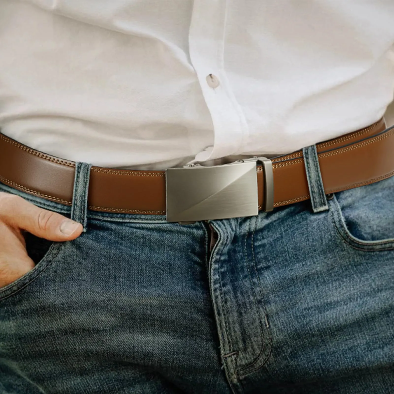 BOSTANTEN Mens Belt Leather 2 Pack Ratchet Belt For Men Gift Dress and Casual with Adjustable Buckle, Trim to Fit