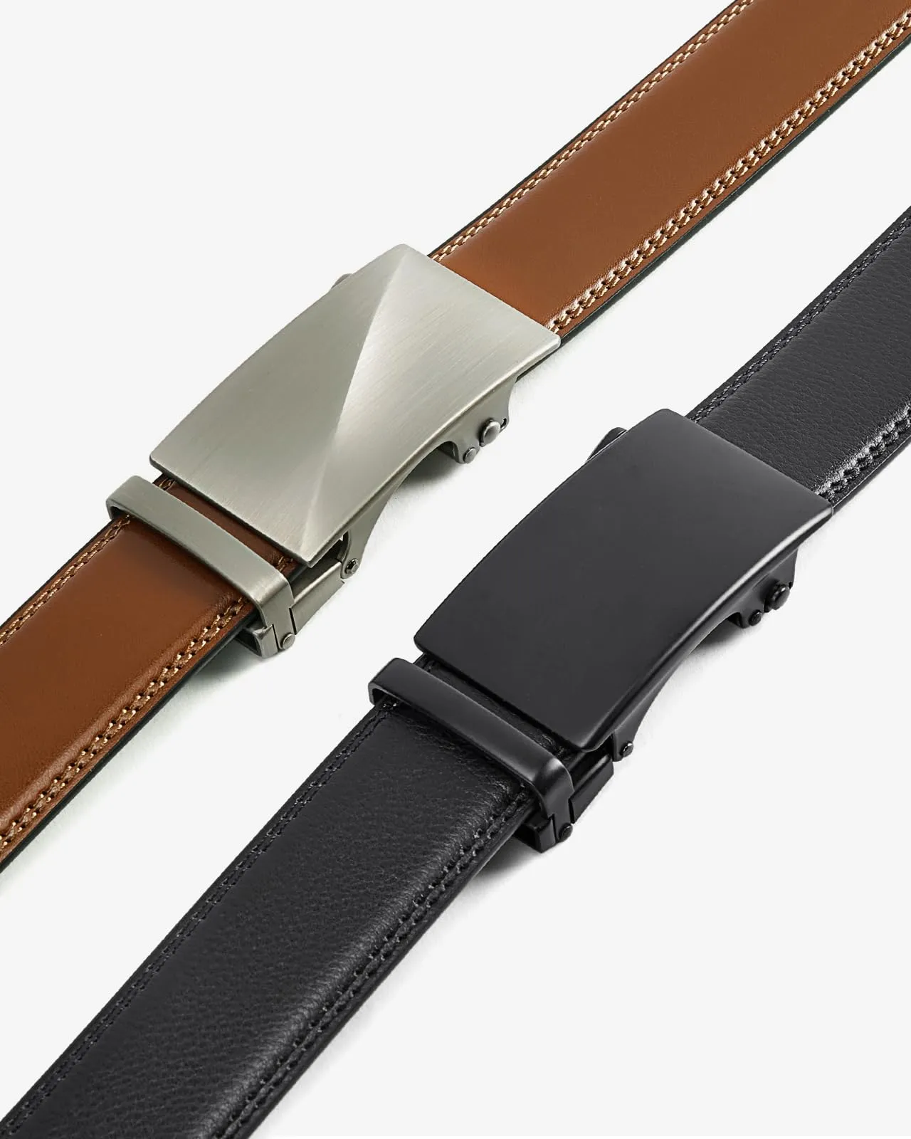 BOSTANTEN Mens Belt Leather 2 Pack Ratchet Belt For Men Gift Dress and Casual with Adjustable Buckle, Trim to Fit