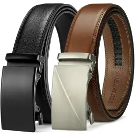 BOSTANTEN Mens Belt Leather 2 Pack Ratchet Belt For Men Gift Dress and Casual with Adjustable Buckle, Trim to Fit