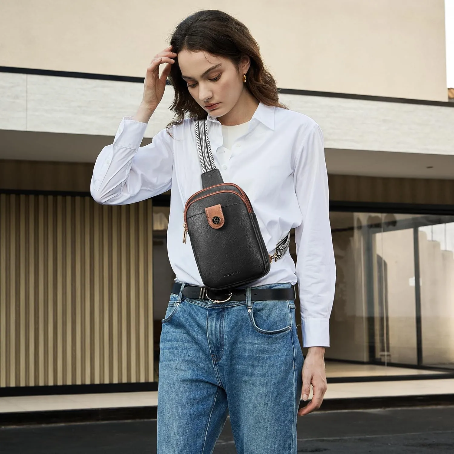 BOSTANTEN Sling Bag for Women Crossbody Bag Vegan Leather Cross Body Purse Large Fanny Pack Travel Purse