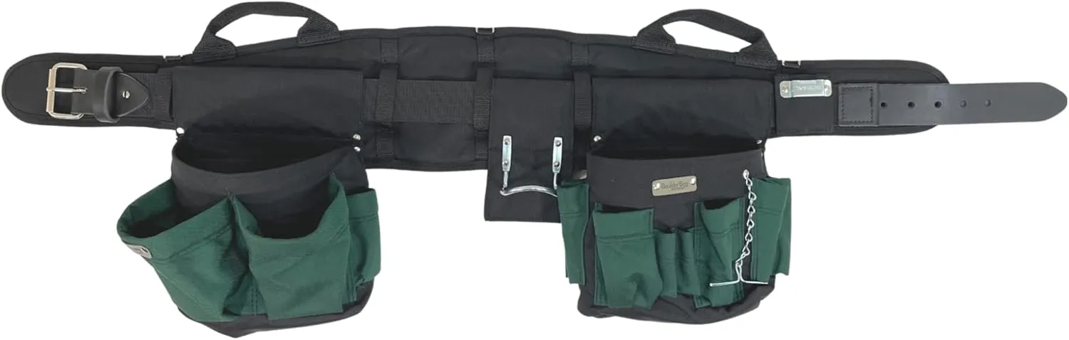 BOULDER BAG Professional Electrician's MAX Combo with Comfort Back Support Tool Belt, Leather Belt Buckle, Heavy Duty Work Belt, Green, (2XL, 43-48 Inch Waist), Made in USA