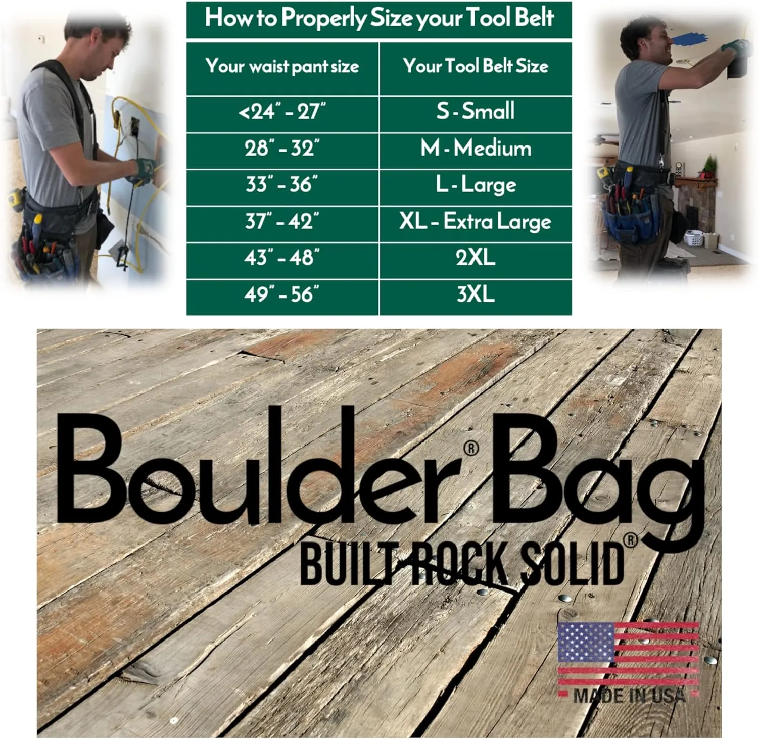 BOULDER BAG Professional Electrician's MAX Combo with Comfort Back Support Tool Belt, Leather Belt Buckle, Heavy Duty Work Belt, Green, (2XL, 43-48 Inch Waist), Made in USA