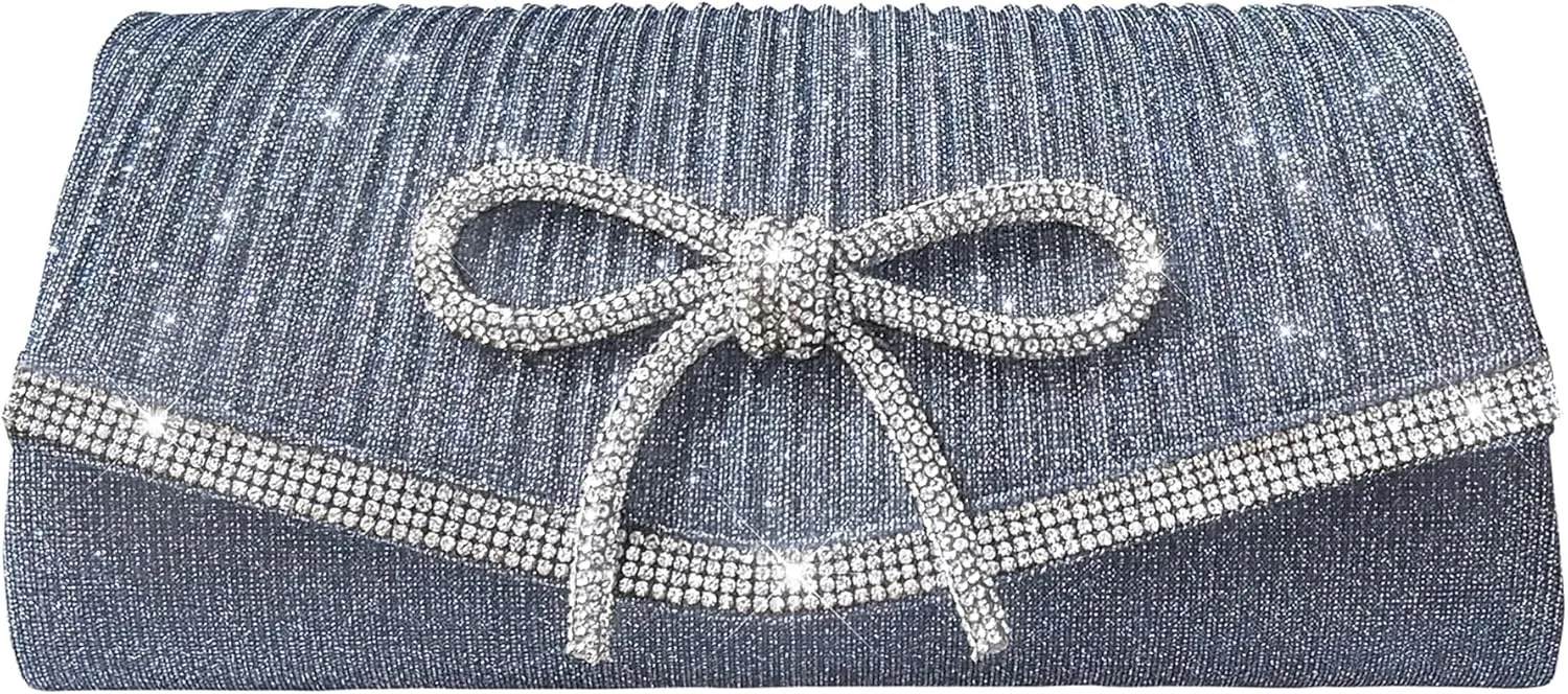 Bow Evening Bag Sparkly Clutch Purses for Women Wedding Glitter Rhinestone Party Prom Purse Dressy Clutch Bags