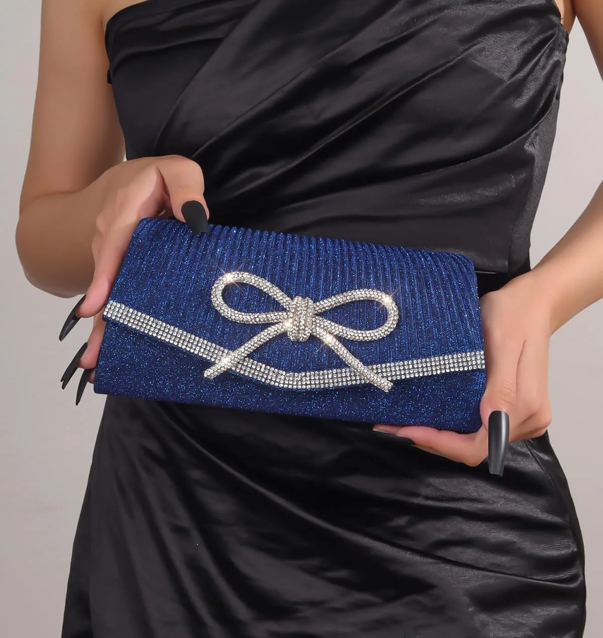 Bow Evening Bag Sparkly Clutch Purses for Women Wedding Glitter Rhinestone Party Prom Purse Dressy Clutch Bags