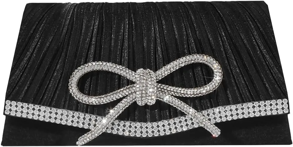 Bow Evening Bag Sparkly Clutch Purses for Women Wedding Glitter Rhinestone Party Prom Purse Dressy Clutch Bags