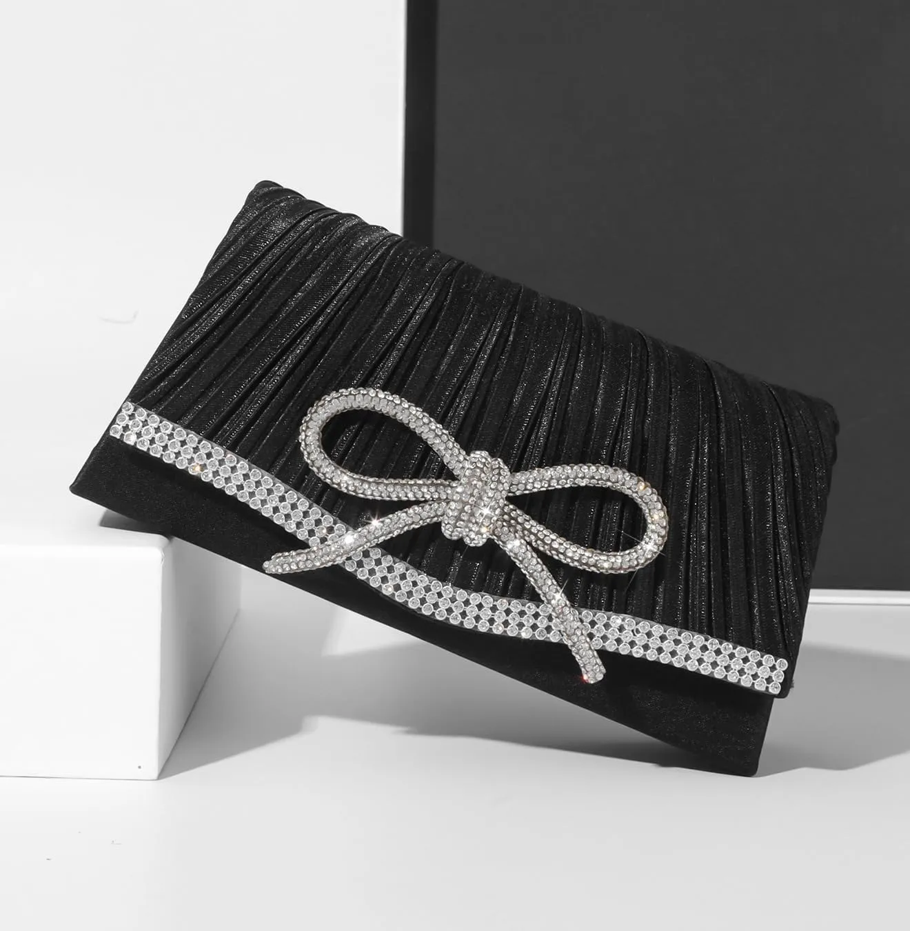 Bow Evening Bag Sparkly Clutch Purses for Women Wedding Glitter Rhinestone Party Prom Purse Dressy Clutch Bags