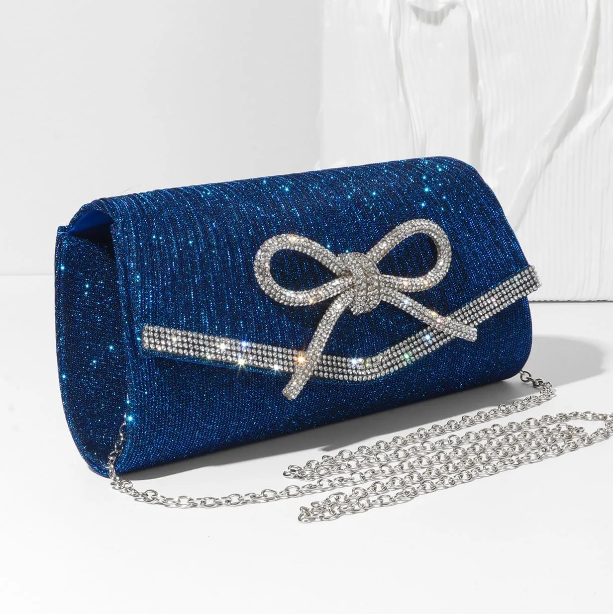 Bow Evening Bag Sparkly Clutch Purses for Women Wedding Glitter Rhinestone Party Prom Purse Dressy Clutch Bags