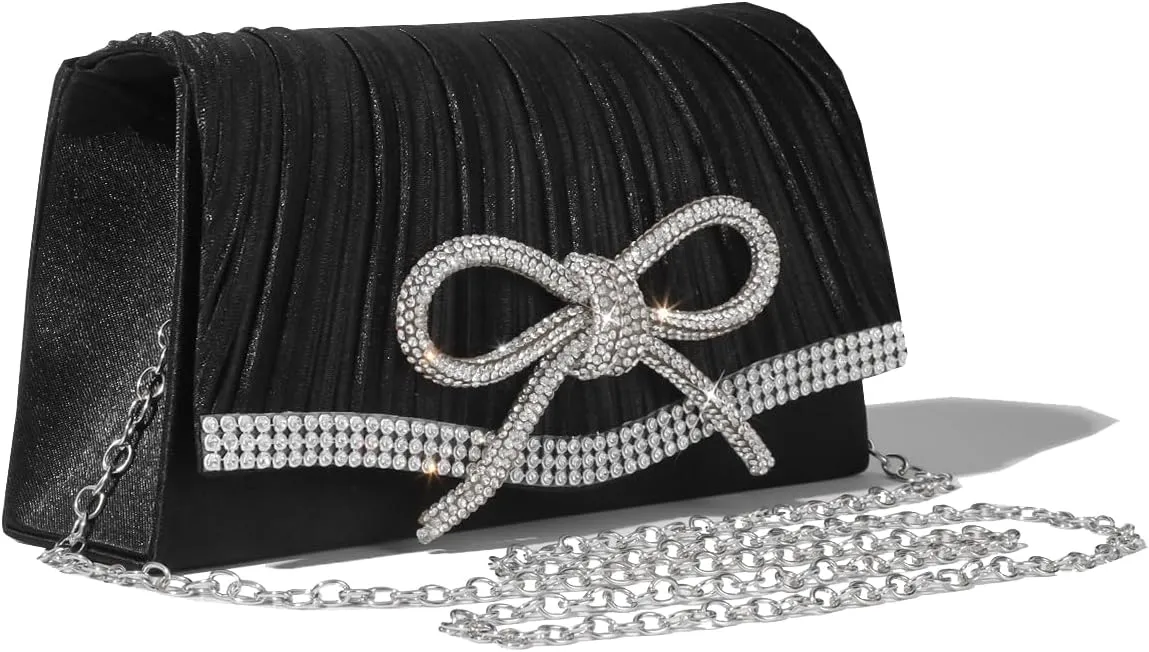 Bow Evening Bag Sparkly Clutch Purses for Women Wedding Glitter Rhinestone Party Prom Purse Dressy Clutch Bags