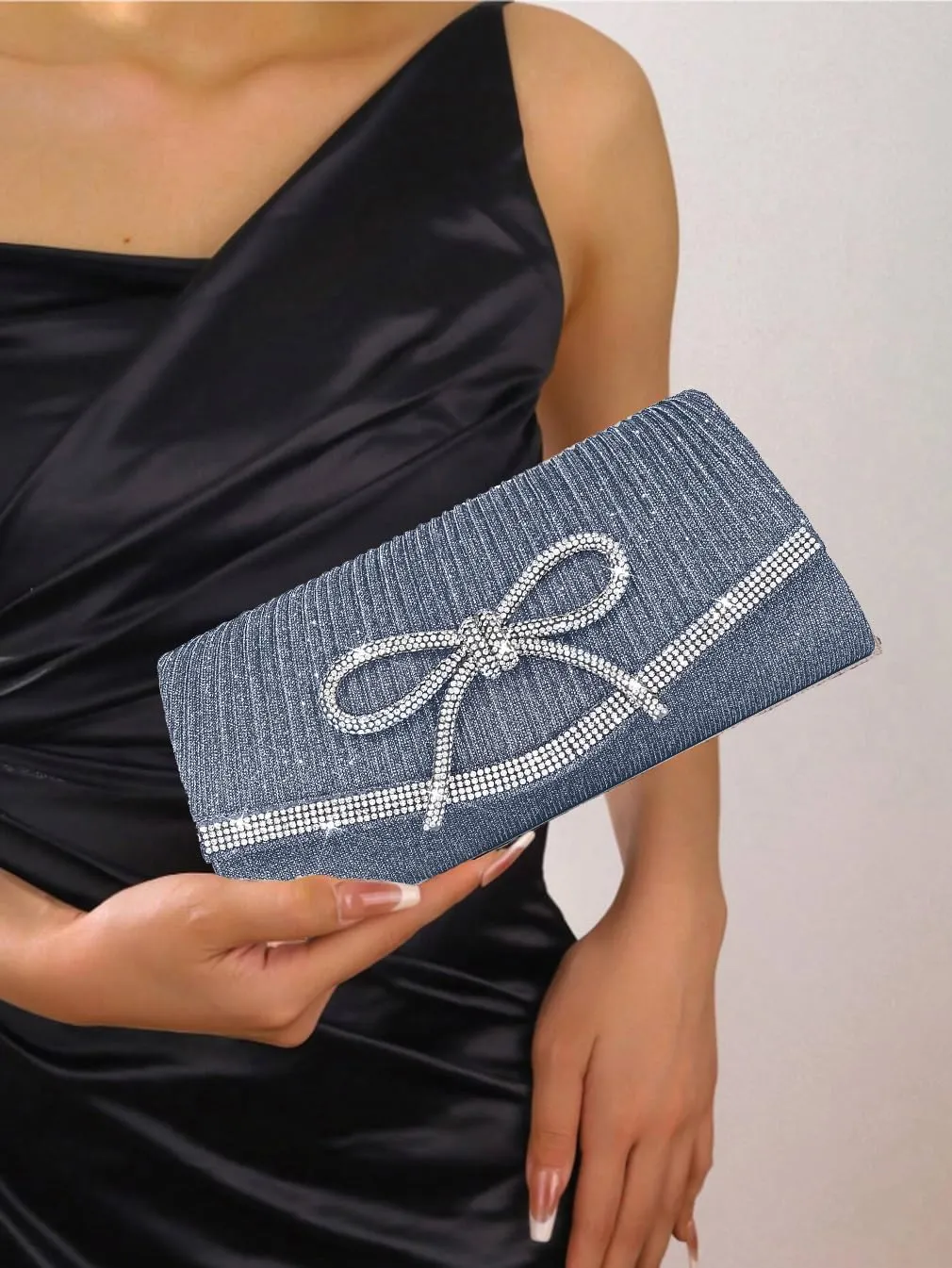 Bow Evening Bag Sparkly Clutch Purses for Women Wedding Glitter Rhinestone Party Prom Purse Dressy Clutch Bags