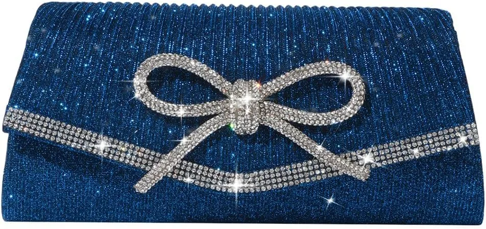 Bow Evening Bag Sparkly Clutch Purses for Women Wedding Glitter Rhinestone Party Prom Purse Dressy Clutch Bags