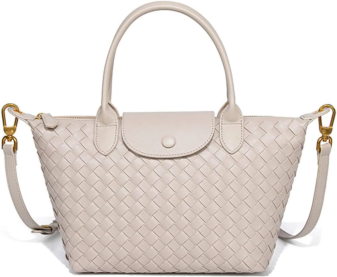 Braided Luxury Women's Leather Tote Top Handle Age Elegant Large Capacity Travel Day Crossbody Bag