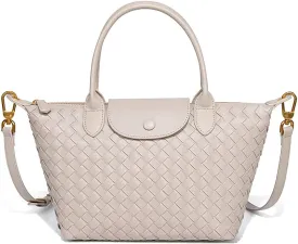 Braided Luxury Women's Leather Tote Top Handle Age Elegant Large Capacity Travel Day Crossbody Bag