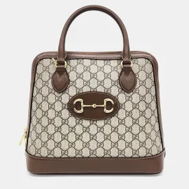Brown GG Supreme Calfskin Medium Horsebit 1955 Top Handle Bag