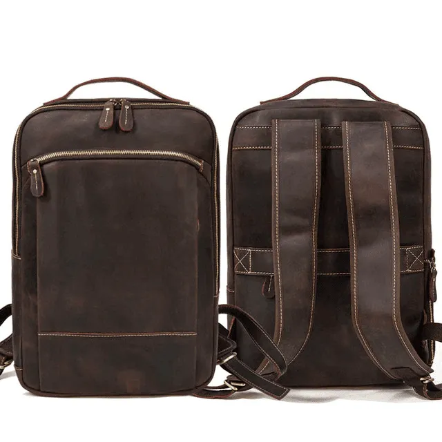 Brown Leather Backpack Vintage Style Overnight Travel Bag
