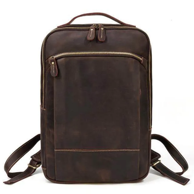Brown Leather Backpack Vintage Style Overnight Travel Bag