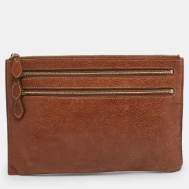 Brown Leather Multi Zip Slim Pouch
