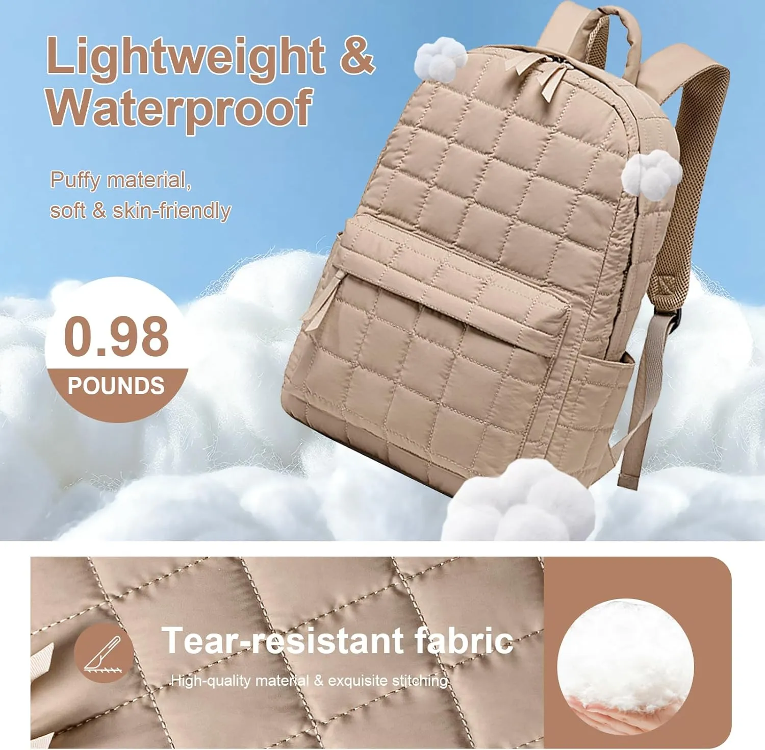 BTOOP Travel Backpack for Women Work Backpack Quilted College Backpacks for School Fit 15.6 Inch Laptop(Quilting-Khaki)