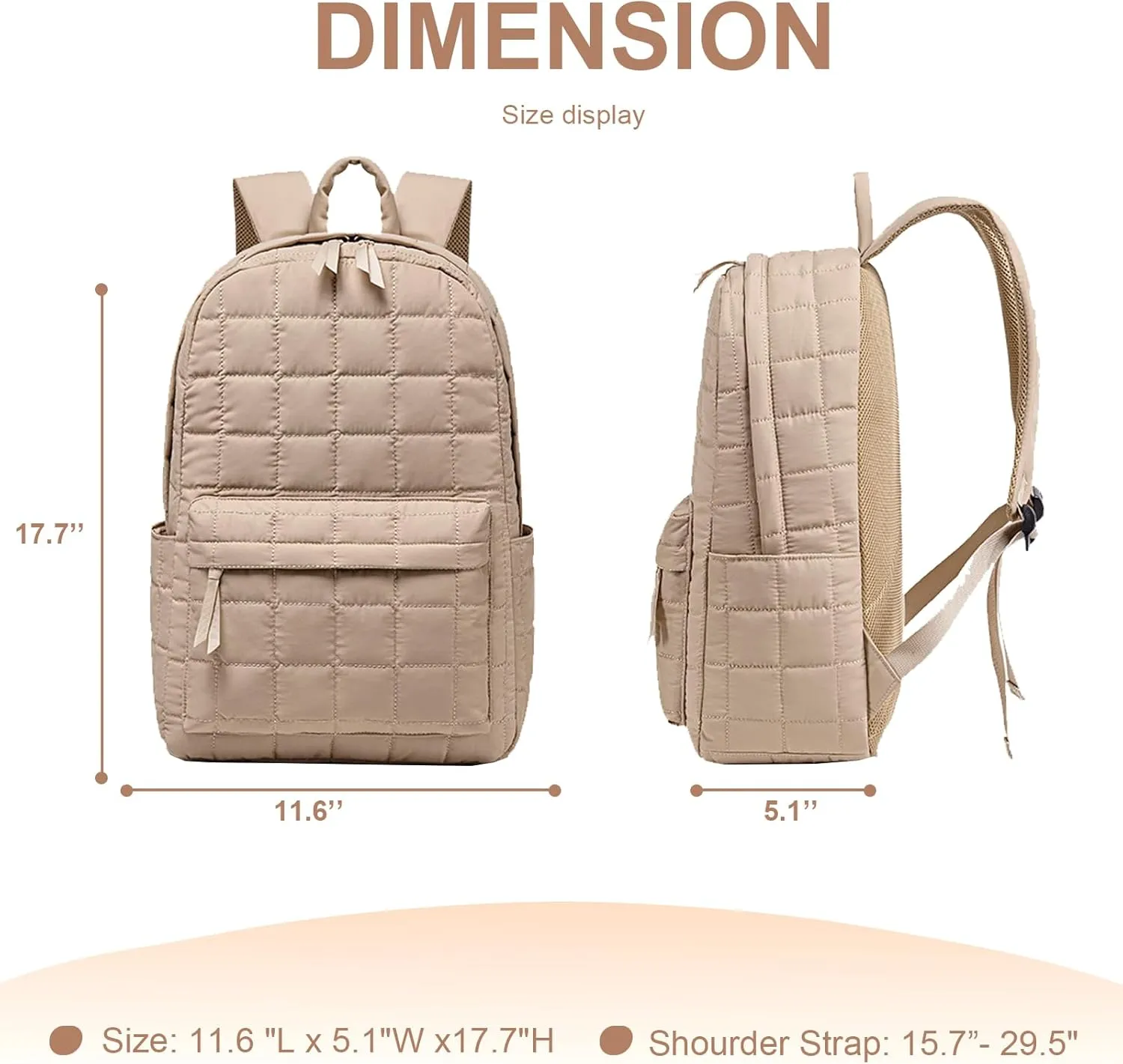 BTOOP Travel Backpack for Women Work Backpack Quilted College Backpacks for School Fit 15.6 Inch Laptop(Quilting-Khaki)