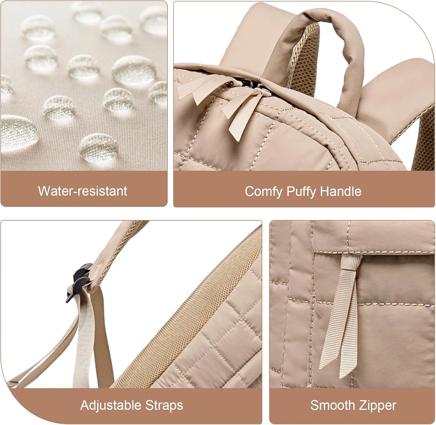 BTOOP Travel Backpack for Women Work Backpack Quilted College Backpacks for School Fit 15.6 Inch Laptop(Quilting-Khaki)