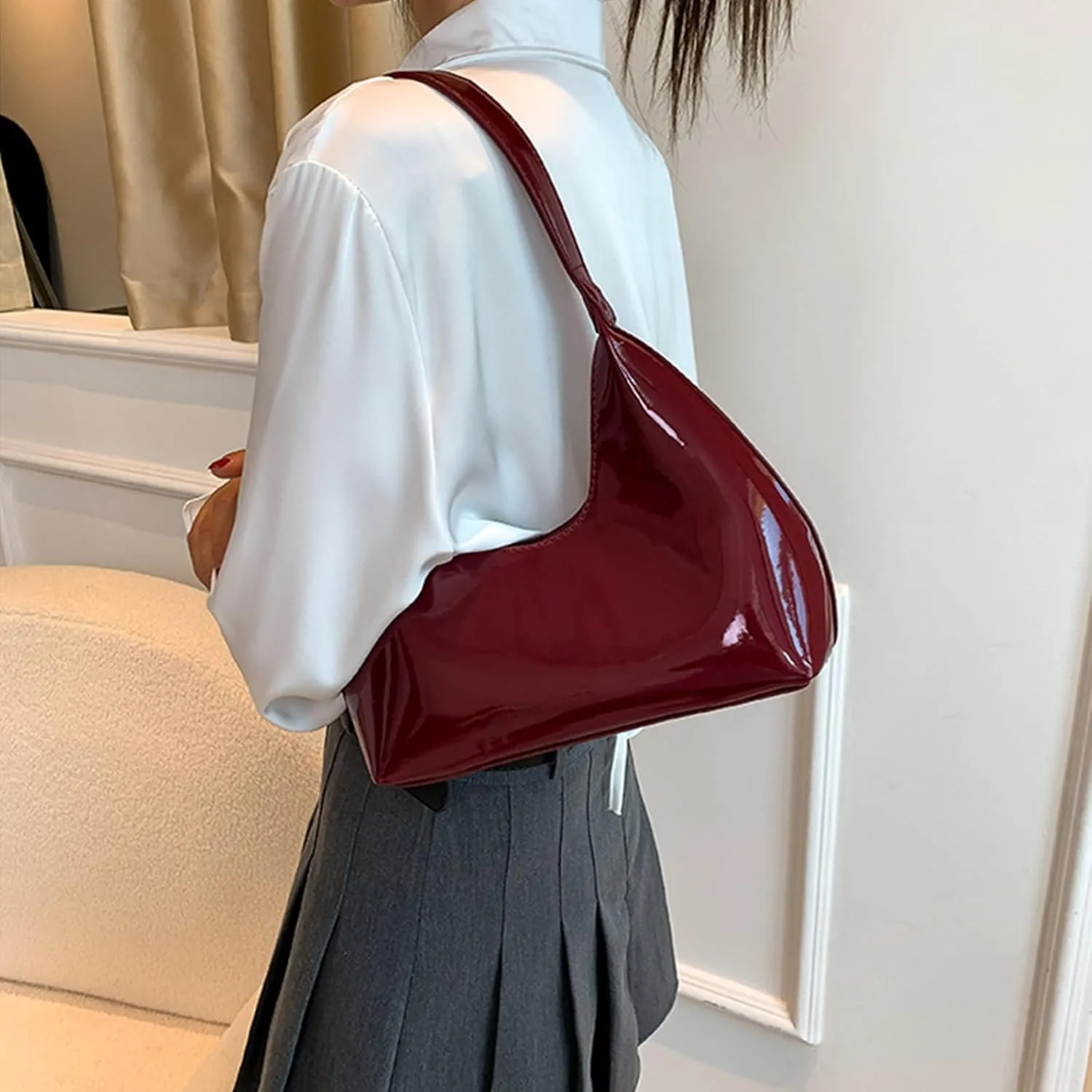Burgundy Purse Vintage Shoulder Bag Unique Tote Purses for Women Fashion Hobo Hand Bag Womens Crescent Slouchy Bags