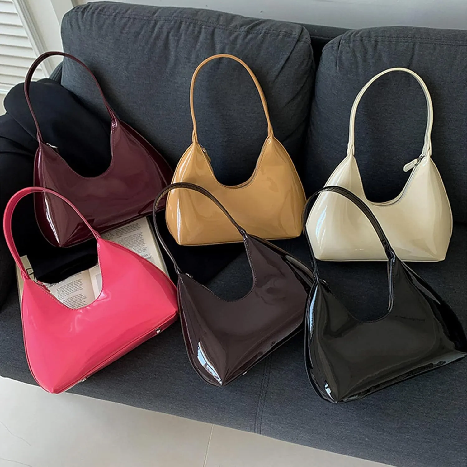 Burgundy Purse Vintage Shoulder Bag Unique Tote Purses for Women Fashion Hobo Hand Bag Womens Crescent Slouchy Bags