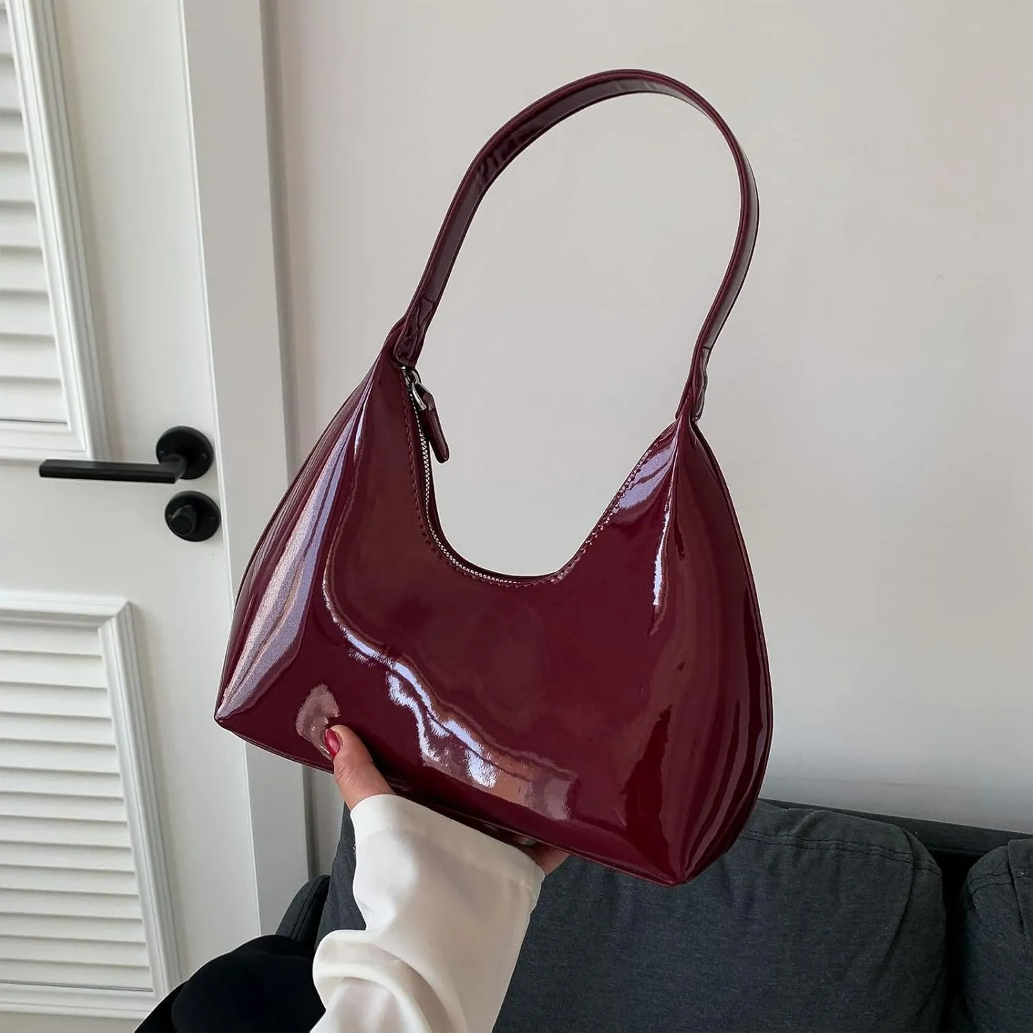 Burgundy Purse Vintage Shoulder Bag Unique Tote Purses for Women Fashion Hobo Hand Bag Womens Crescent Slouchy Bags