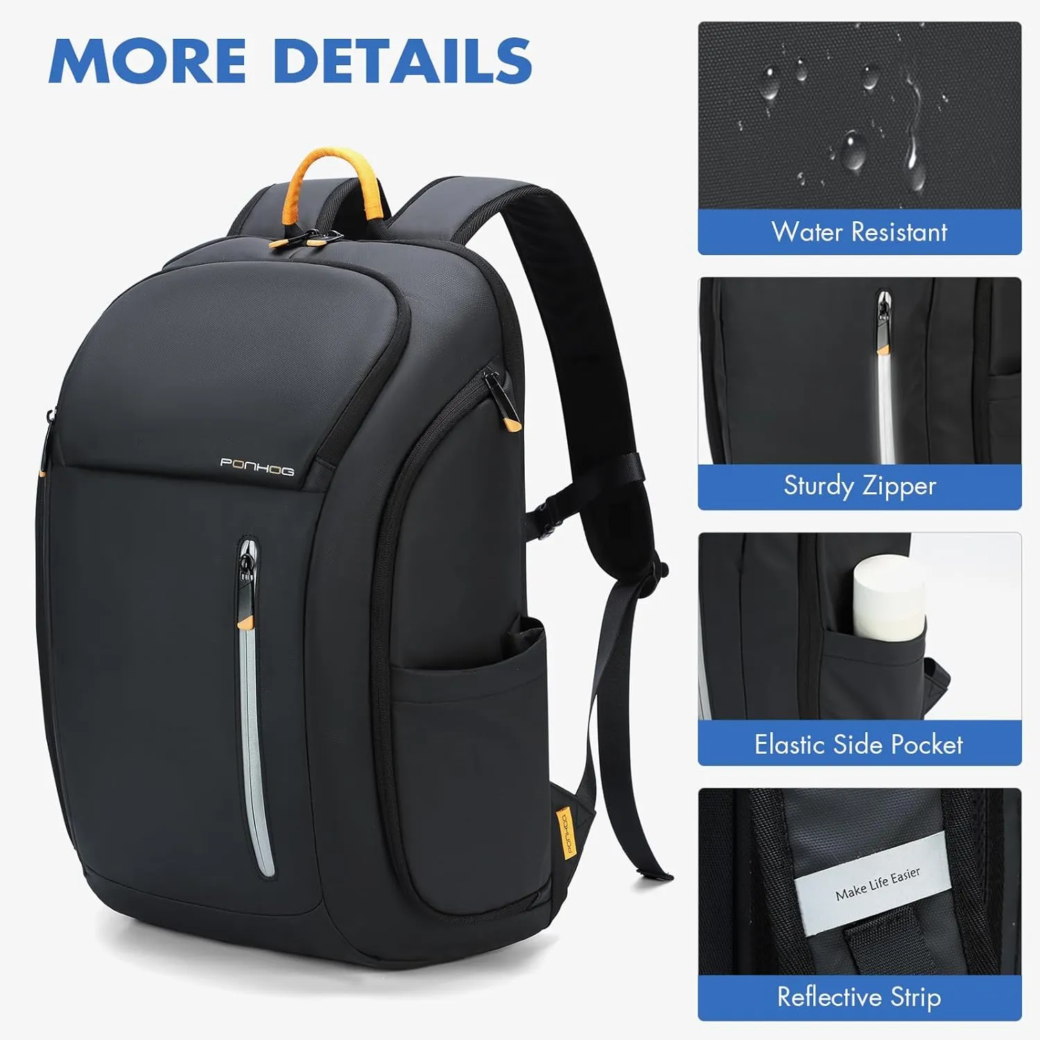 Business Backpack for Men -30L Airplane Approved Travel Backpacks with USB Charging Port Fit 17.3 inch Laptop 900D Nylon Water-Resistant Ergonomic Computer Bag Black