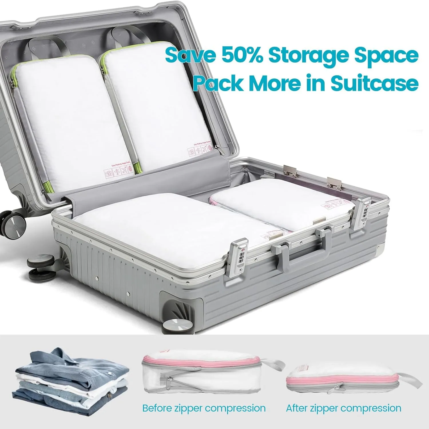 Cambond Compression Packing Cubes for Travel Women - Travel Bags Luggage Organizers Travel Essentials Compression Cubes for Travel Carry on Suitcases
