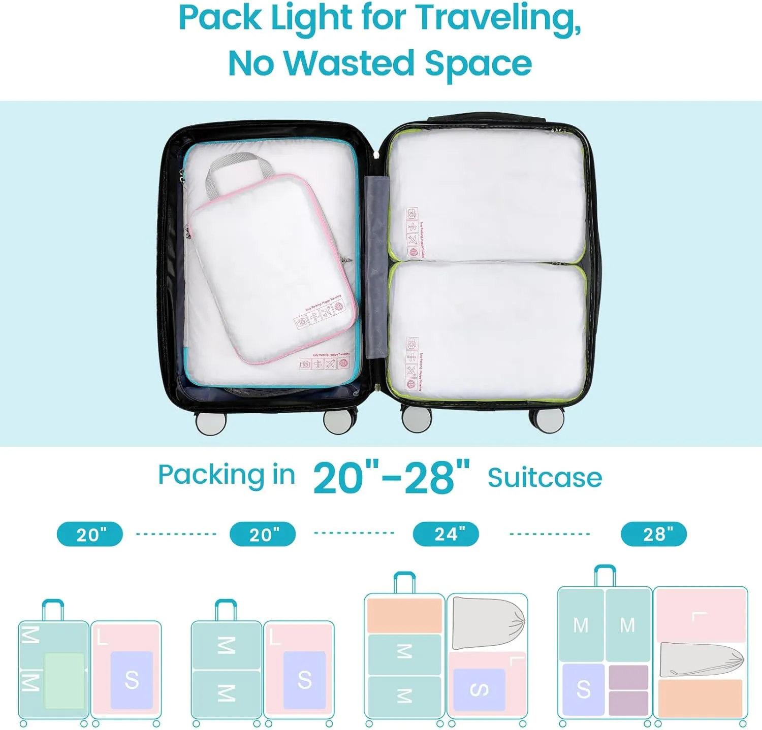 Cambond Compression Packing Cubes for Travel Women - Travel Bags Luggage Organizers Travel Essentials Compression Cubes for Travel Carry on Suitcases