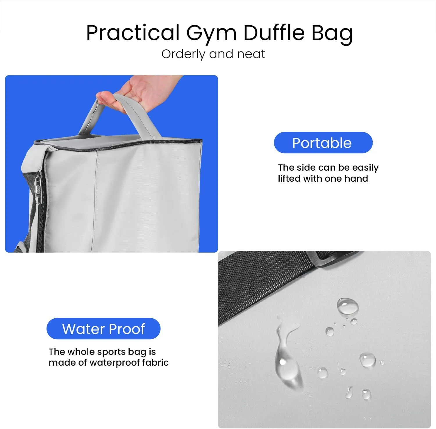C&F BOGMOST Small Gym Bag for Women & Men,Small Lightweight Duffel Bag Carry On Bags Mini Duffel Travel Bag Waterproof Sports Bags for Workout/Sport/Travel, Grey