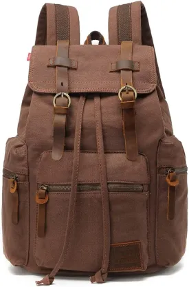 Canvas Backpack Unisex Vintage Casual Rucksack 17 inch Laptop Daypacks Schoolbag College Bookbag Hiking Camping Travel Bag Coffee
