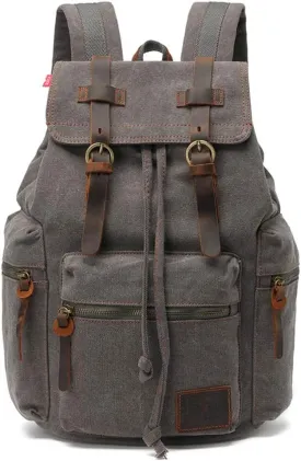 Canvas Backpack Unisex Vintage Casual Rucksack 17 inch Laptop Daypacks Schoolbag College Bookbag Hiking Camping Travel Bag Grey