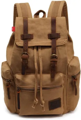 Canvas Backpack Unisex Vintage Casual Rucksack 17 inch Laptop Daypacks Schoolbag College Bookbag Hiking Camping Travel Bag Khaki