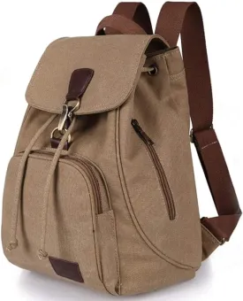 Canvas Drawstring Backpack Purse for Women Small Vintage Rucksack Multi-Pocket Laptop Daypacks for Travel Shopping Work Outdoor
