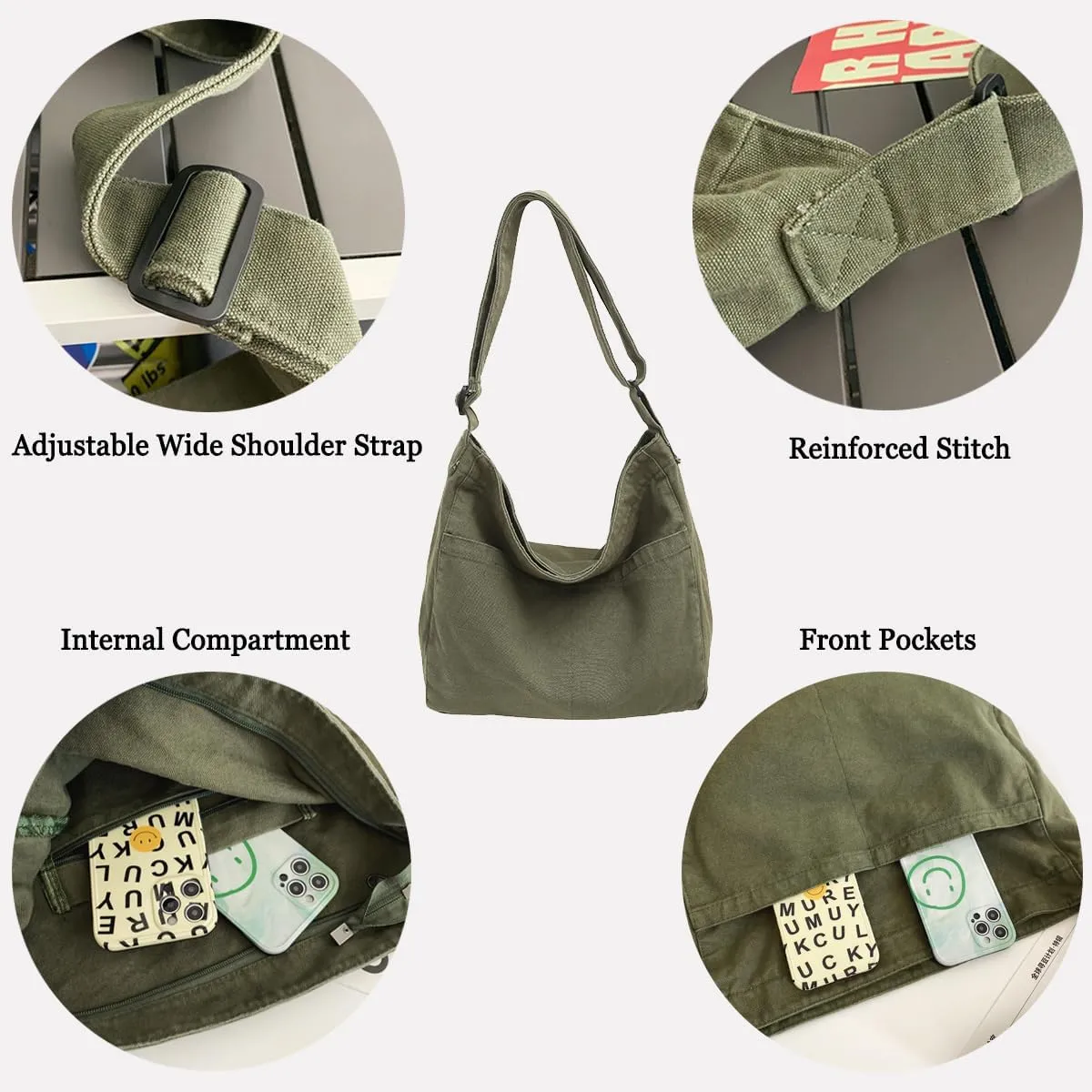 Canvas Tote Bag for Women Men Unisex Purses Women's Crossbody Handbags Hobo Shoulder Bag for Teen Girls