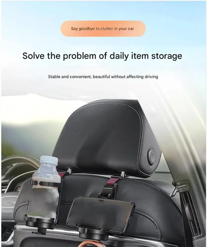 Car Seat Headrest Hook for VW Phaeton (5seats/Long axis) 2002-2016,Car Seat Hooks with Phone Holder for Purse,Even Bottle,Backpacks Car Interior Storage Accessories,B