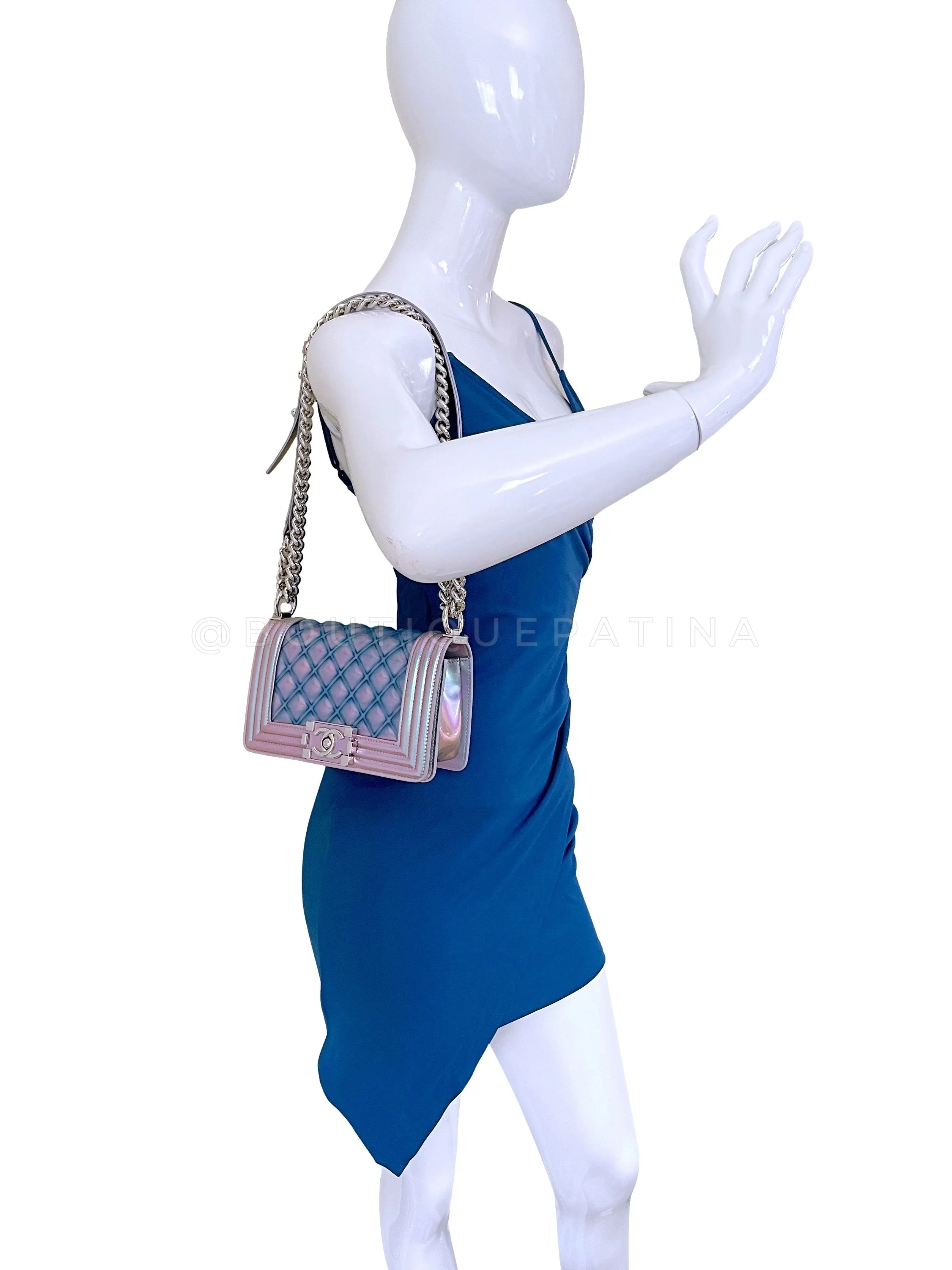 Chanel 18S Purple Mermaid Iridescent Water Boy Flap Bag Small