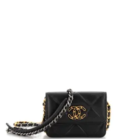CHANEL 19 Card Holder on Chain Quilted Leather