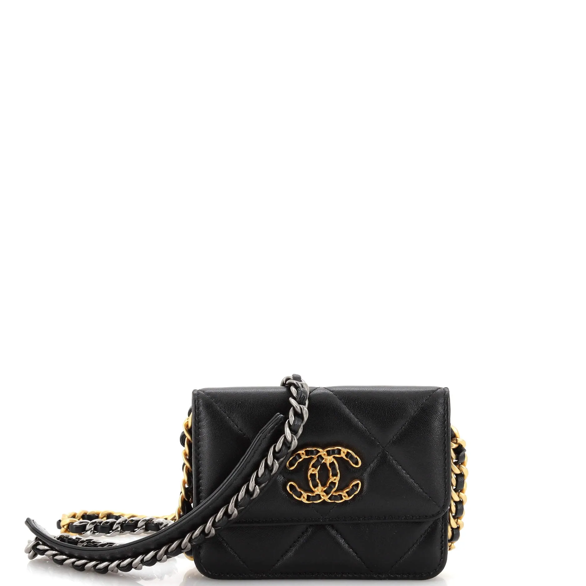 CHANEL 19 Card Holder on Chain Quilted Leather